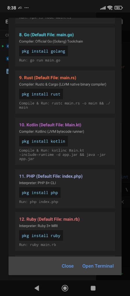 In-App Guide: Kotlin, PHP, Ruby