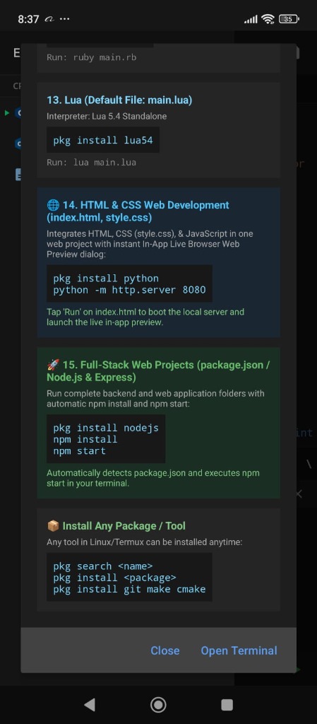 In-App Guide: Lua, Web Dev, Full-Stack Node.js