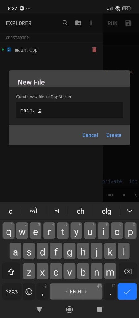 Create New File Dialog naming main.c
