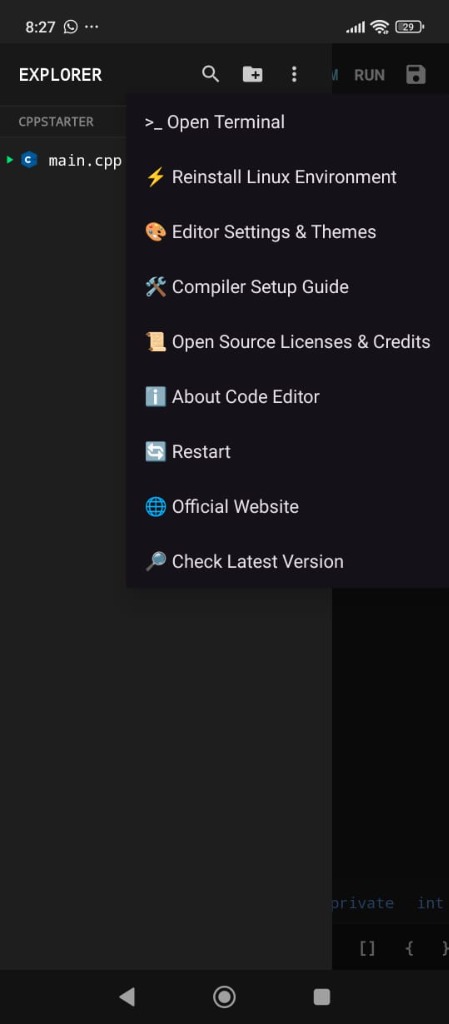 Three Dots Menu with Install Linux Environment Option